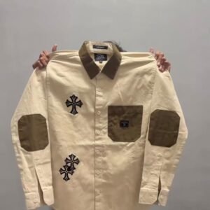 Men’s Solid Casual Shirt Jacket with Patch Work